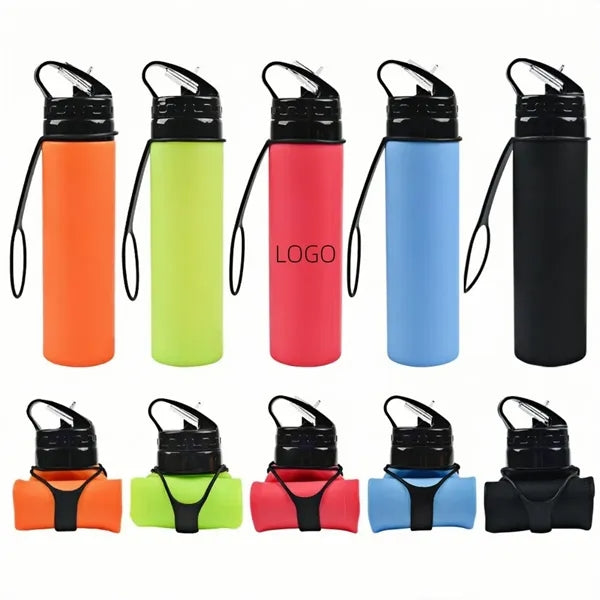 Collapsible 20oz Foldable Travel Water Bottle with Straw