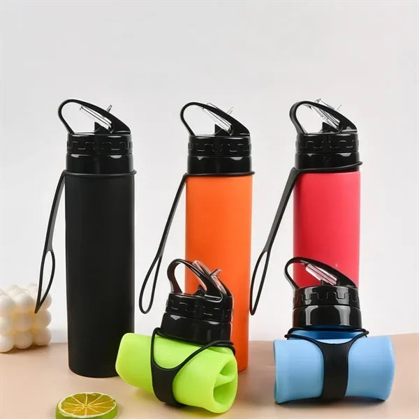 Collapsible 20oz Foldable Travel Water Bottle with Straw