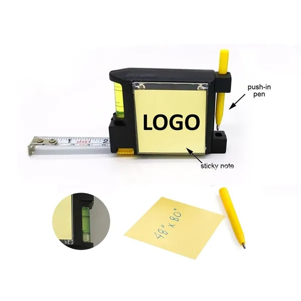 4-in-1Steel Tape Measure Tool Set Level Pen Sticky Notes