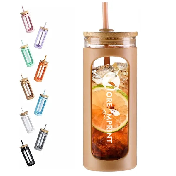 20oz Glass Water Tumbler W/ Protective Sleeve Bamboo Lid