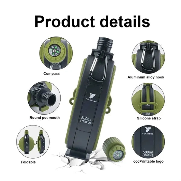 19.6oz Military Silicone Compass Water Bottle