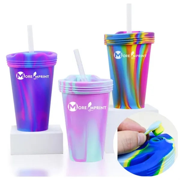 16oz Unbreakable Silicone Pint Cup Food Grade Straw Tumbler