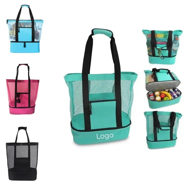 Mesh Beach Tote Bag with Cooler Compartment