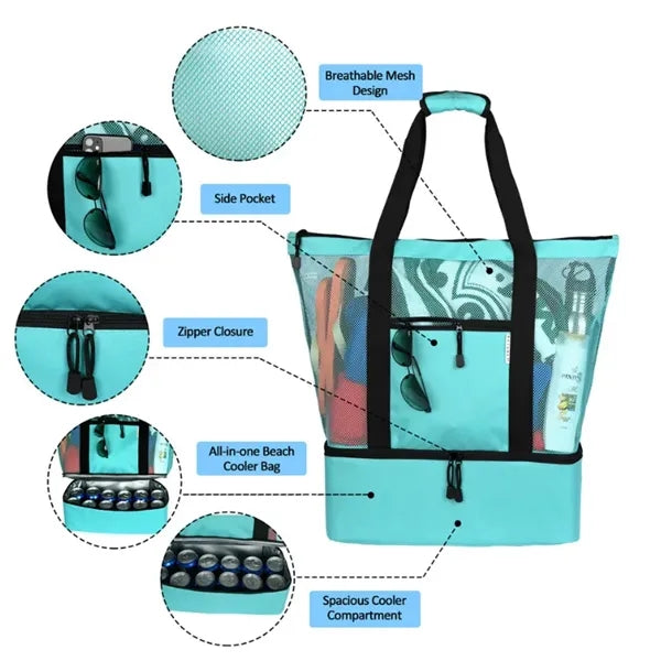 Mesh Beach Tote Bag with Cooler Compartment