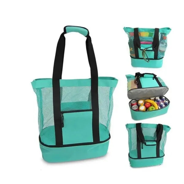 Mesh Beach Tote Bag with Cooler Compartment