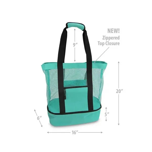 Mesh Beach Tote Bag with Cooler Compartment