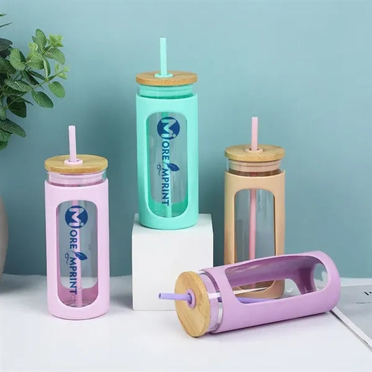 20oz Glass Water Tumbler W/ Protective Sleeve Bamboo Lid