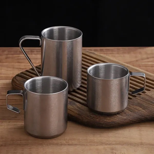 Stainless Steel Camping Mug Double Wall Brushed Metal Cup
