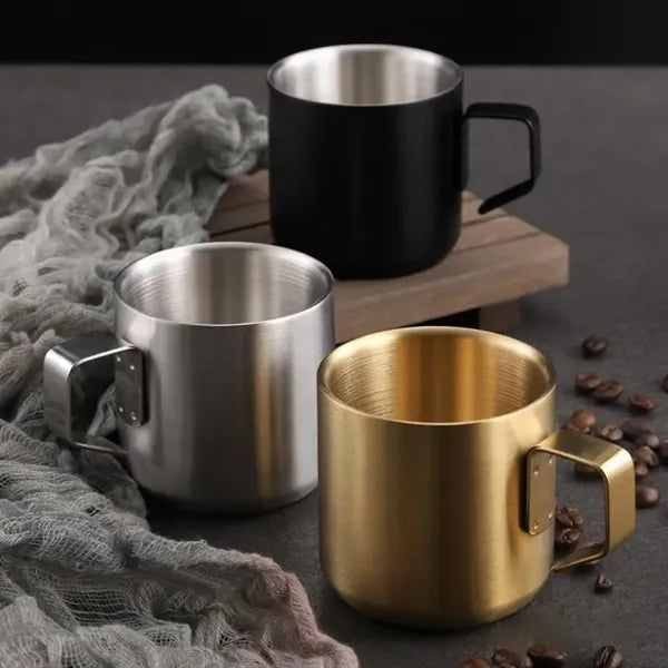 Stainless Steel Camping Mug Double Wall Brushed Metal Cup