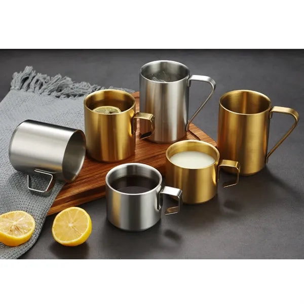 Stainless Steel Camping Mug Double Wall Brushed Metal Cup