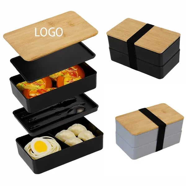 Eco Friendly Stackable Dual Compartment Bamboo PP Lunch Box