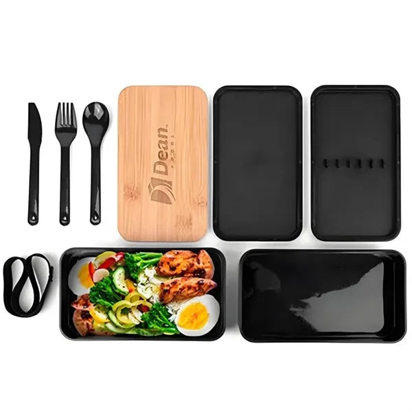 Eco Friendly Stackable Dual Compartment Bamboo PP Lunch Box