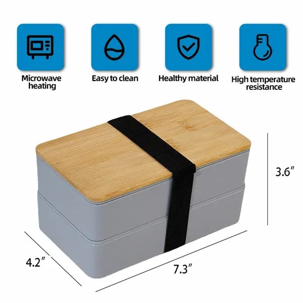 Eco Friendly Stackable Dual Compartment Bamboo PP Lunch Box