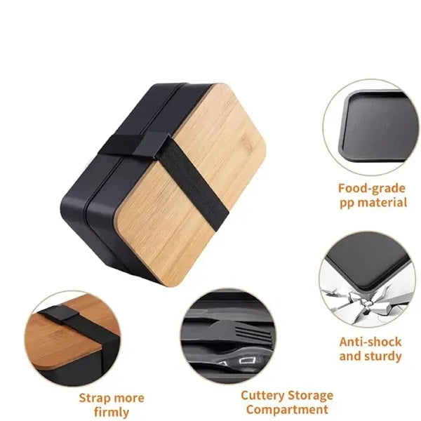 Eco Friendly Stackable Dual Compartment Bamboo PP Lunch Box