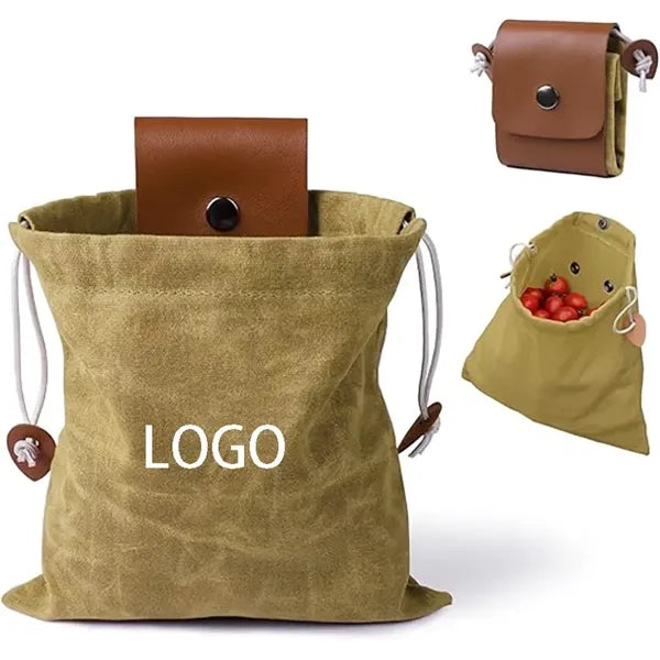Durable Foldable Canvas Foraging Bag w/ Leather Trim