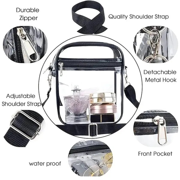 Clear Crossbody Bag with Zipper Closure and Adjustable Strap
