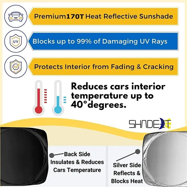 Car Windshield Sun Shade with Storage Pouch