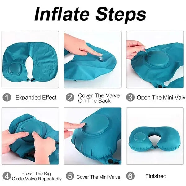 Portable U-Shaped Push Inflatable Travel Neck Pillows