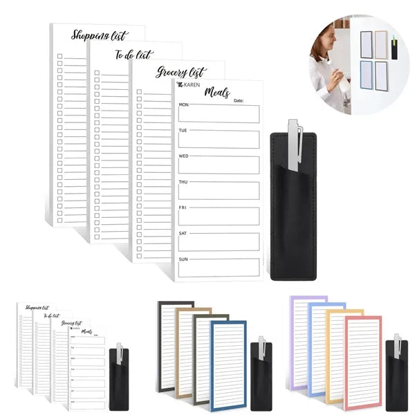 4 Pack Magnetic Fridge Notepad Set w/ Pen Holder