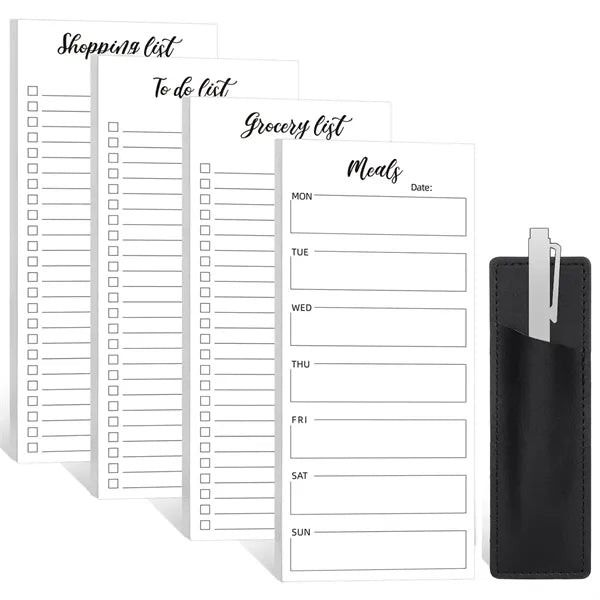 4 Pack Magnetic Fridge Notepad Set w/ Pen Holder
