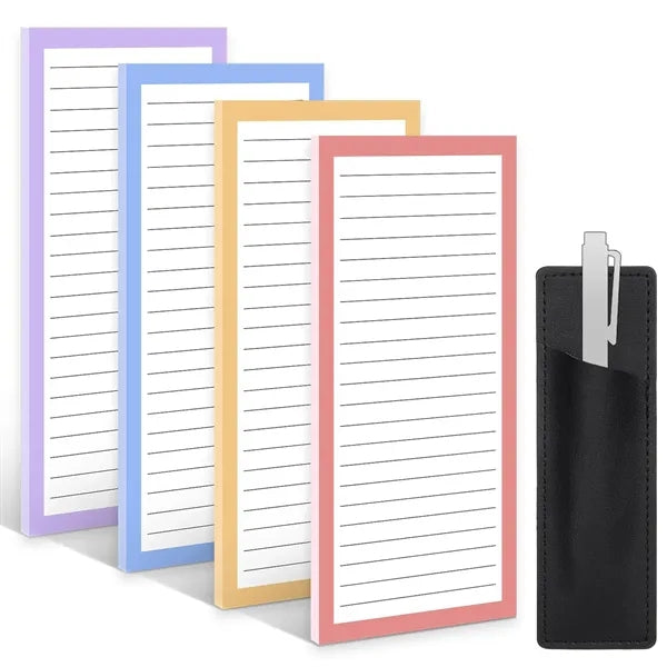 4 Pack Magnetic Fridge Notepad Set w/ Pen Holder