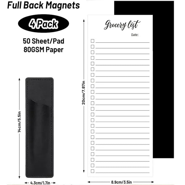 4 Pack Magnetic Fridge Notepad Set w/ Pen Holder