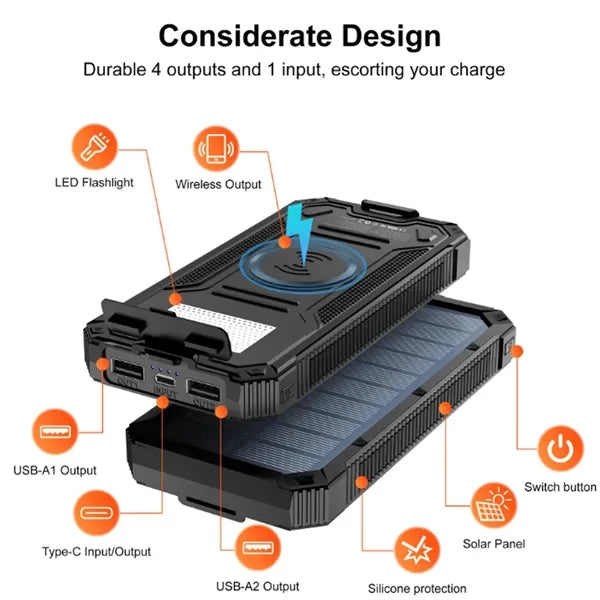20,000mAh Solar Charger Power Bank with Flashlight
