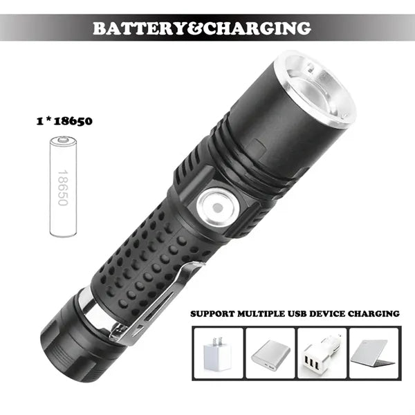 Multi-Function Zoom LED Flashlight - Compact & Rechargeable