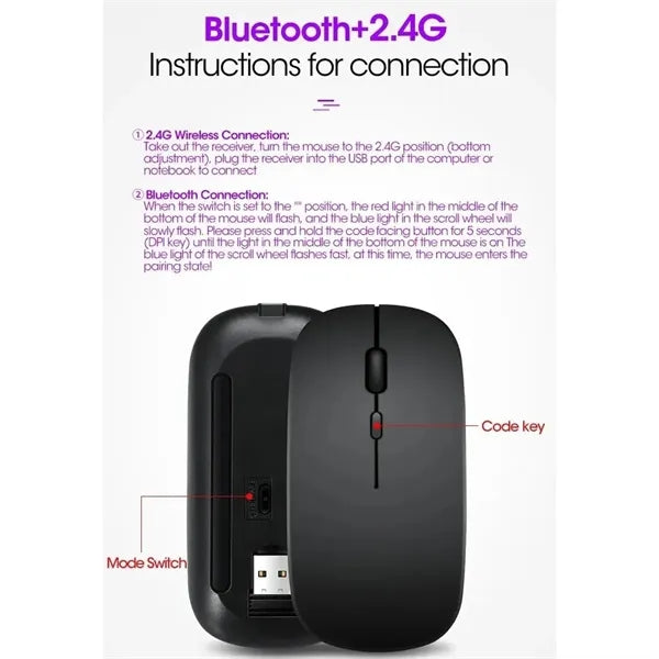 2.4G Dual Mode Rechargeable Wireless Bluetooth Mouse