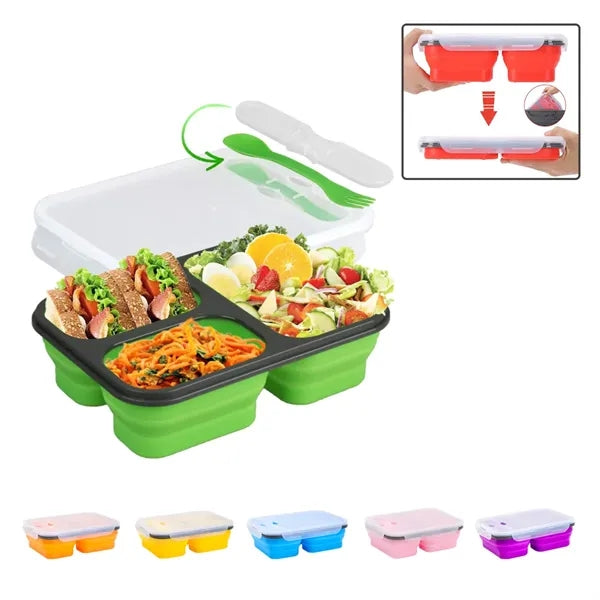 Collapsible Silicone Lunch Boxes with Fork and Spoon