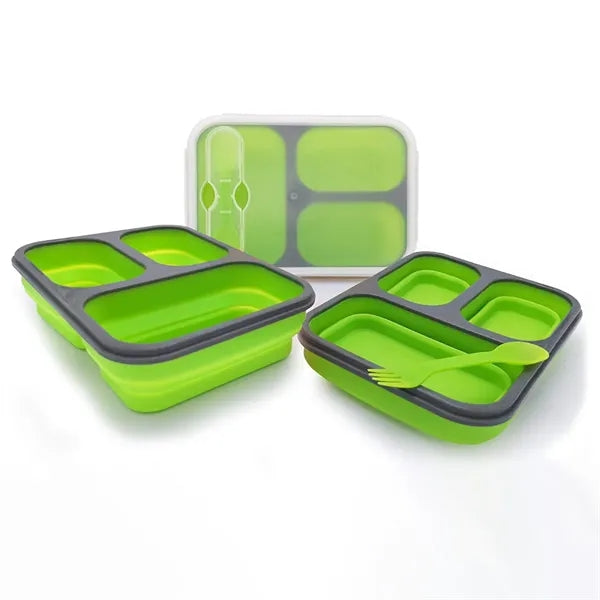 Collapsible Silicone Lunch Boxes with Fork and Spoon