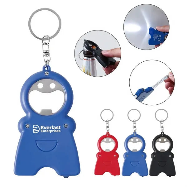Multifunctional Bottle Opener Tape Measure Keychain with LED