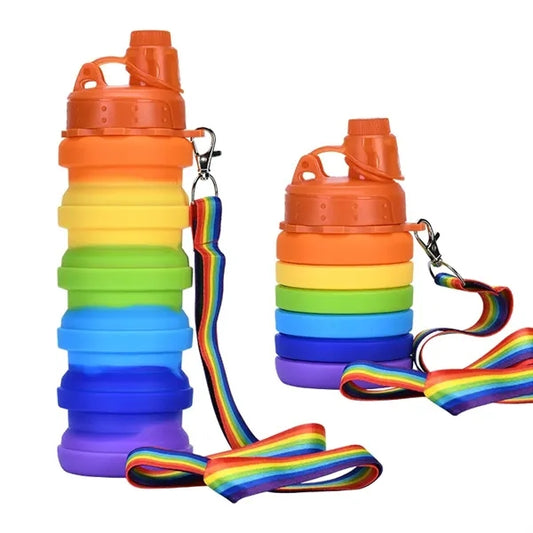 Collapsible Rainbow Water Bottles With Rope