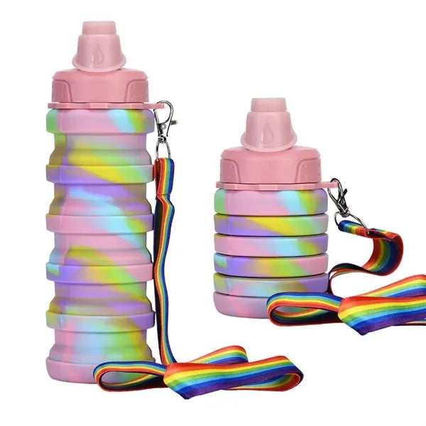Collapsible Rainbow Water Bottles With Rope