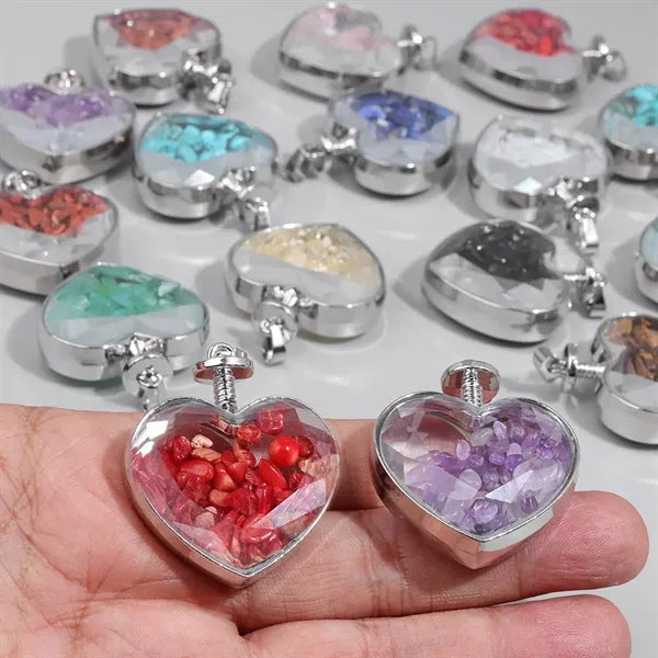 Faceted Heart Glass Crystal Bottle Pendant, Neckalce