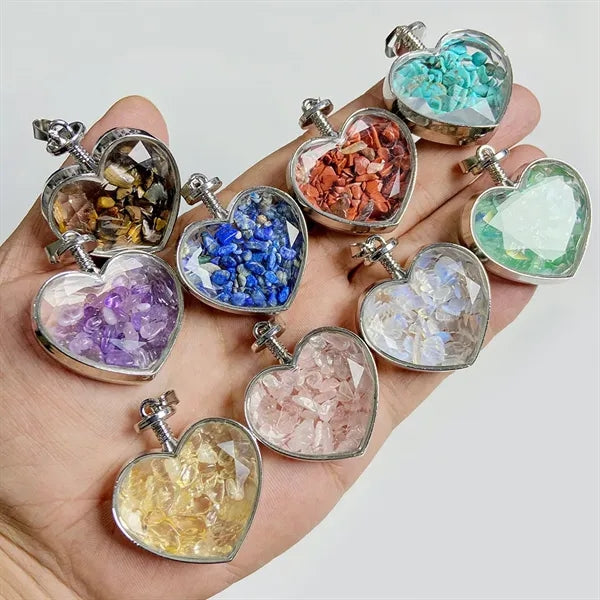 Faceted Heart Glass Crystal Bottle Pendant, Neckalce