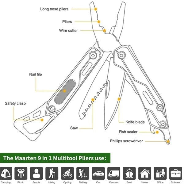 Lightweight 9 in 1 Stainless Steel Keychain Pocket Pliers