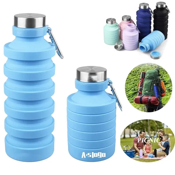 Collapsible Silicone Water Bottles with Carabiner