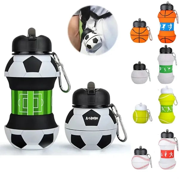Clip-On Collapsible Silicone Sport ball Water Bottle