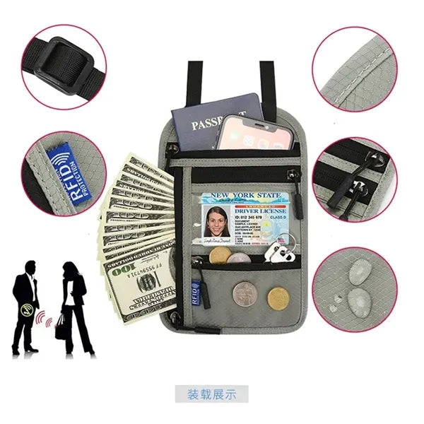 RFID Blocking Neck Wallet Passport Holder