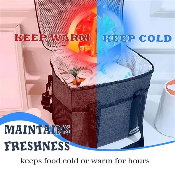 Large insulated lunch bag cooler tote with shoulder strap