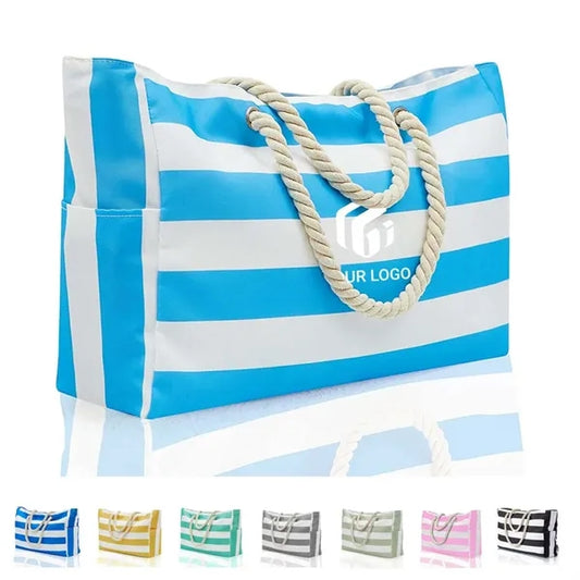 Sand-proof Women's Canvas Large Handheld Zipper Beach Bag