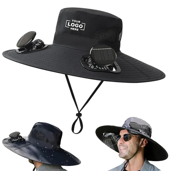 Wide Brim 2 Fan Hat with Solar & USB Charging