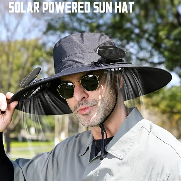 Wide Brim 2 Fan Hat with Solar & USB Charging