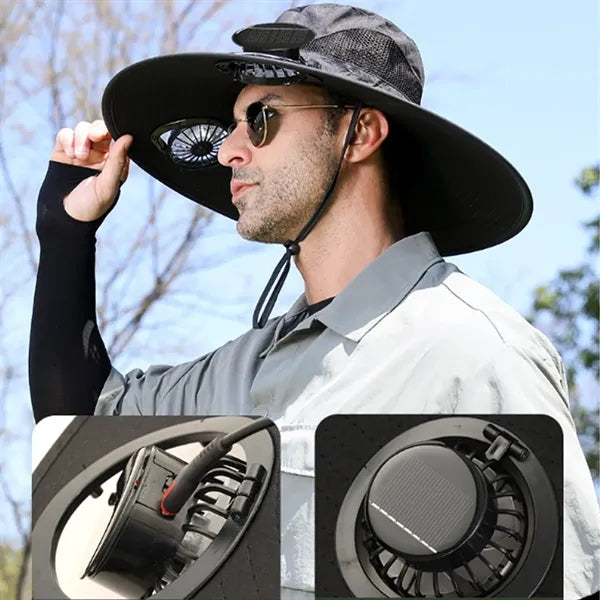 Wide Brim 2 Fan Hat with Solar & USB Charging