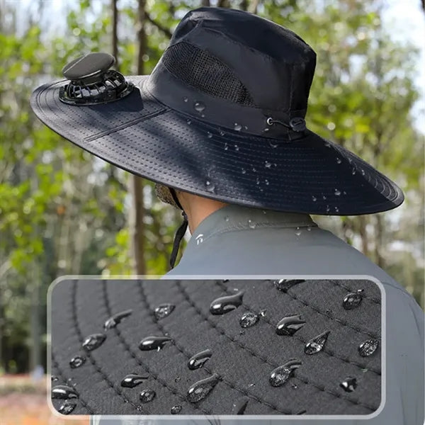 Wide Brim 2 Fan Hat with Solar & USB Charging