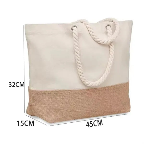 Canvas and Jute Tote Bag with Rope Handles