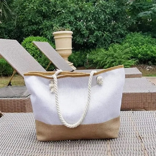 Canvas and Jute Tote Bag with Rope Handles