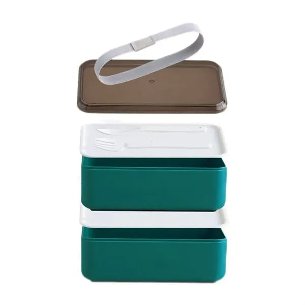 Double sealed lunch box with spoon and fork
