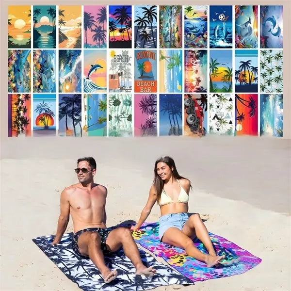 30"x59" Sublimated Sand Proof Waffle Microfiber Beach Towel